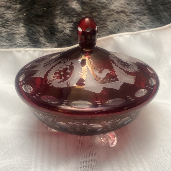 Vintage Bohemian Red Glass Cut To Clear Candy Dish
W/lid - Picture 12 of 16